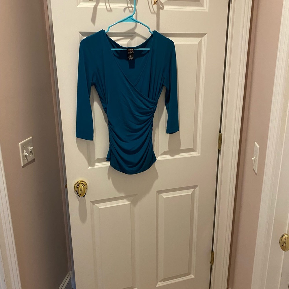 Rafaella stretch top in teal size petite.